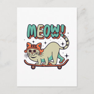Cat Skating Meow Postcard