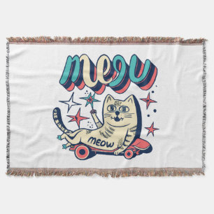 Cat Skating Meow Throw Blanket