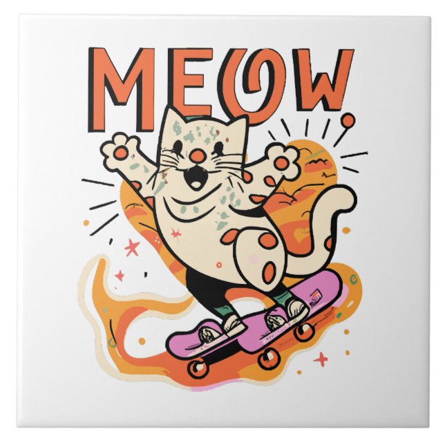 Cat Skating Meow Tile (Front)
