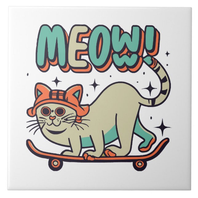 Cat Skating Meow Tile (Front)