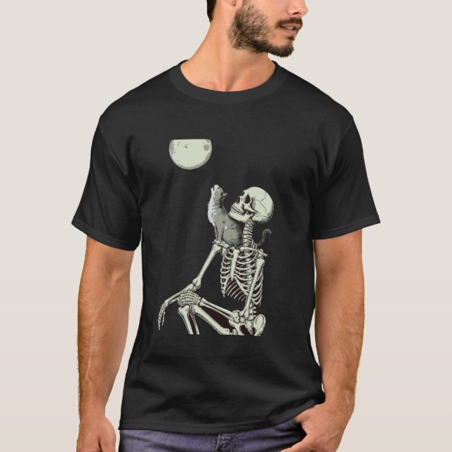Cat Skeleton Halloween T-Shirt (Front)