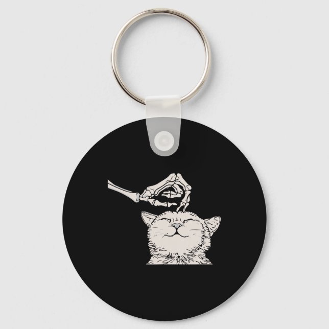 Cat Skeleton Hand Lazy Halloween Costume Cool Bone Keychain (Front)