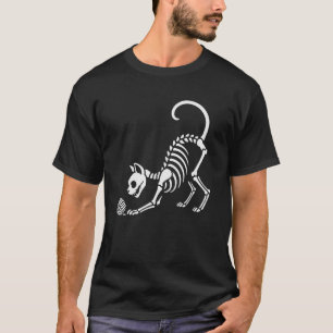 Cat Skeleton Yarn Halloween Mom Dad Kids T-Shirt