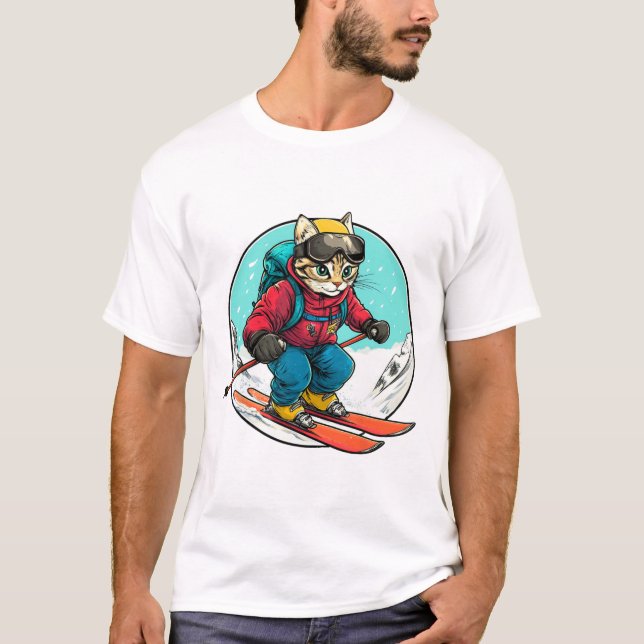 Cat Ski Skier Cat  T-Shirt (Front)