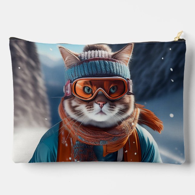 Cat Skiing on the snowy alps Accessory Pouch (Back)