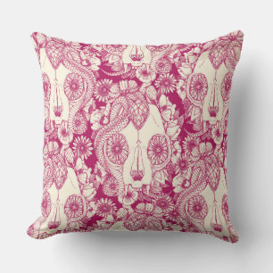cat skull damask cherry throw pillow