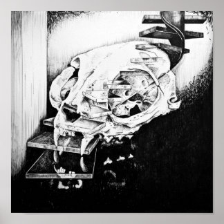 Cat Skull Descending Staircase Poster