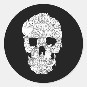 Cat Skull Kitty Skeleton Halloween Costume Tarot Classic Round Sticker