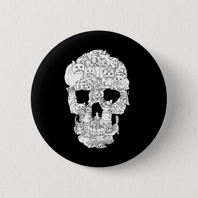 Cat Skull Kitty Skeleton Halloween Goth Punk Emo G 2 Inch Round Button (Front)