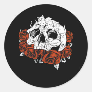 Cat Skull Roses Skeleton Kitten Classic Round Sticker