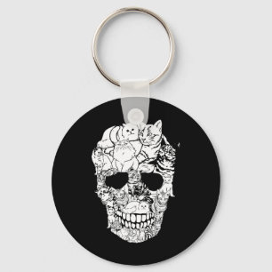 Cat Skull Shirt - Kitty Skeleton Halloween Costume Keychain