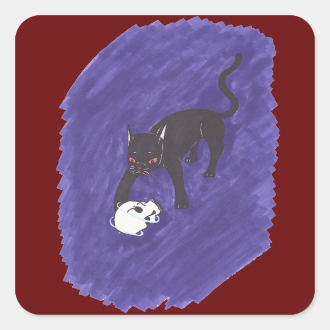 Cat & Skull Square Sticker (Front)