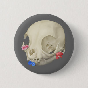 Cat Skull With Flora 2 Inch Round Button