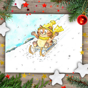 Cat Sledging  Postcard