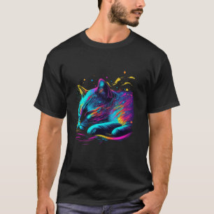 Cat Sleep, Colourful Cat Psychedelic Art T-Shirt