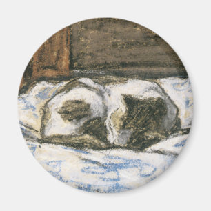 Cat Sleeping on a Bed by Claude Monet Magnet