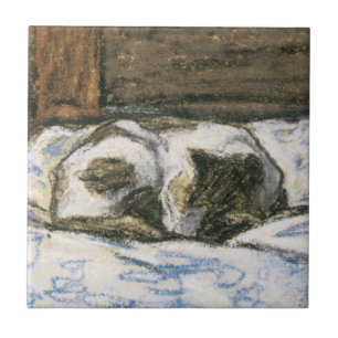 Cat Sleeping on a Bed by Claude Monet Tile