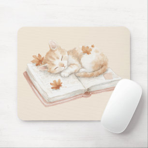 Cat Sleeping on a Book Mouse Pad