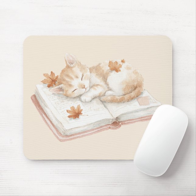 Cat Sleeping on a Book Mouse Pad (With Mouse)