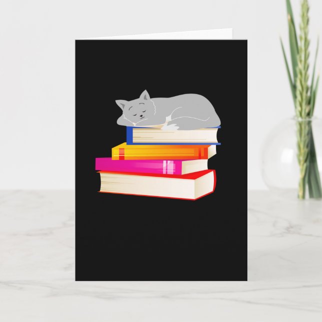 Cat sleeping on Books Reading Cat Lover Card (Front)