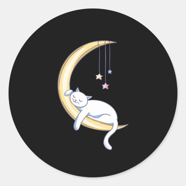 Cat sleeping on moon classic round sticker (Front)