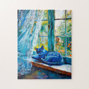 Cat Sleeping on Window Ledge Jigsaw Puzzle
