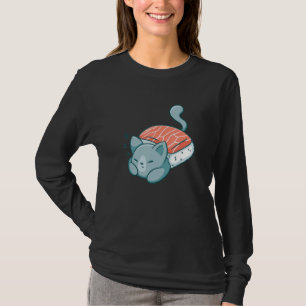 Cat Sleeping Sushi Blanket Cute Kitten Food T-Shirt