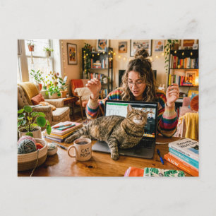 Cat Sleeps On Laptop During Meeting Postcard