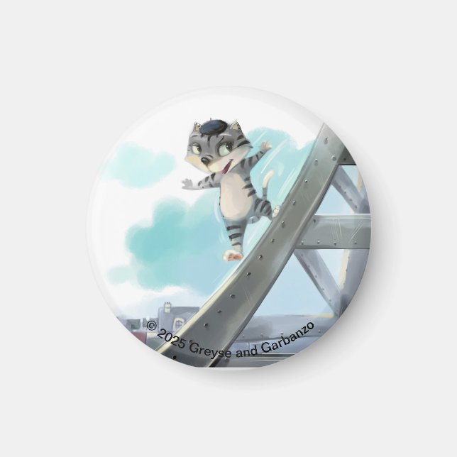 Cat Slides Eiffel Tower – Paris Circle Magnet  (Front)