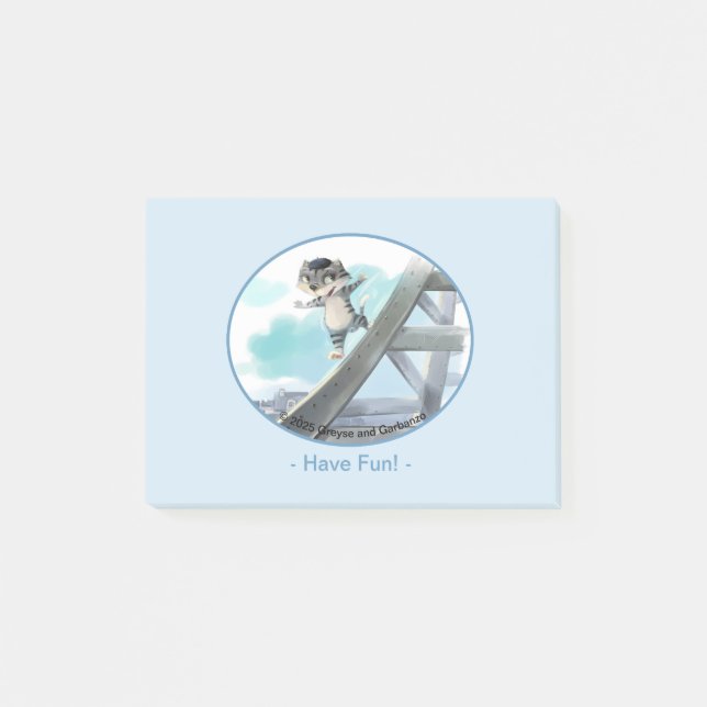 Cat Slides Eiffel Tower – Paris Fun Notes 4" x 3" (Front)