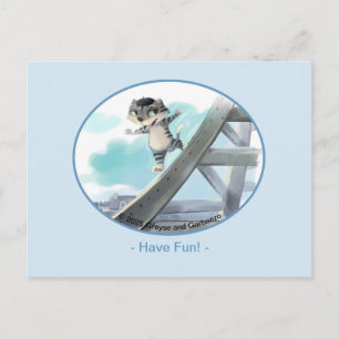 Cat Slides Eiffel Tower – Paris Fun Postcard
