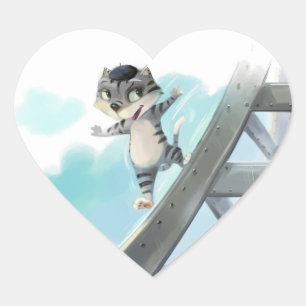 Cat Slides Eiffel Tower – Paris Heart Stickers