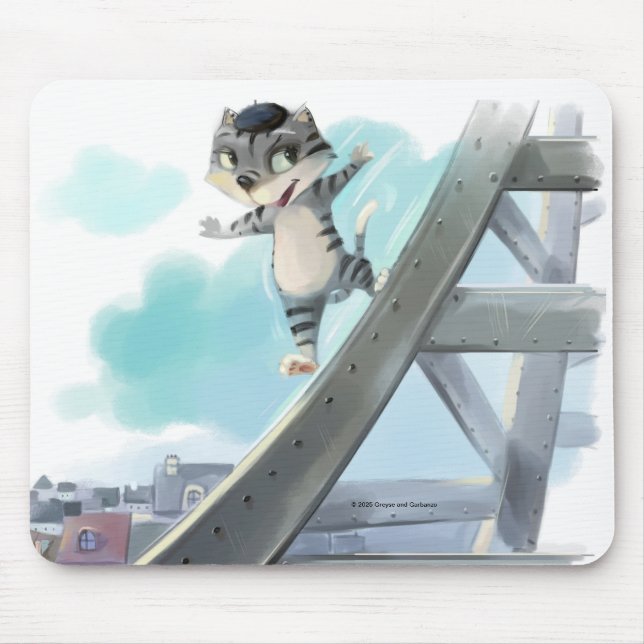 Cat Slides Eiffel Tower – Paris Mouse Pad (Front)
