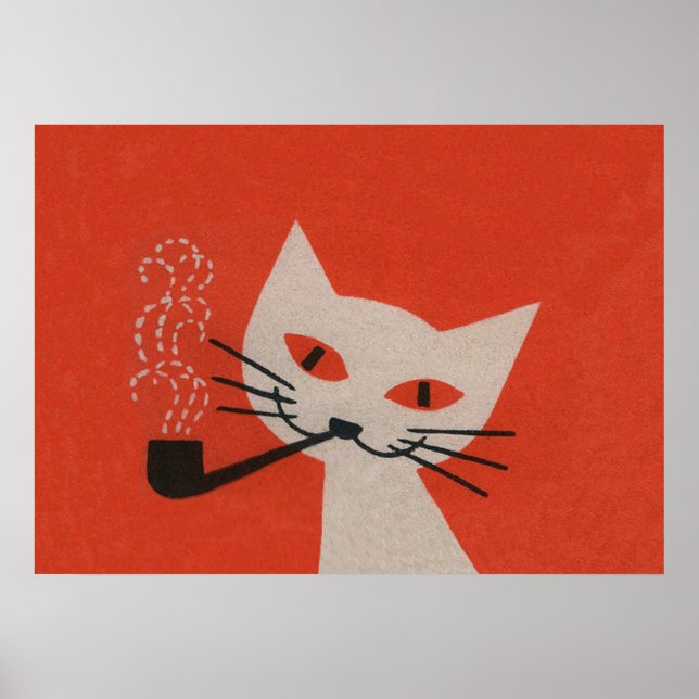 Cat Smoking a Pipe Funny Retro Vintage Poster (Front)
