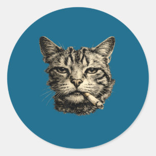 Cat Smoking Cigarette Feline Tabby Classic Round Sticker