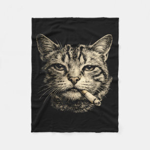 Cat Smoking Cigarette Feline Tabby Illustration Fleece Blanket