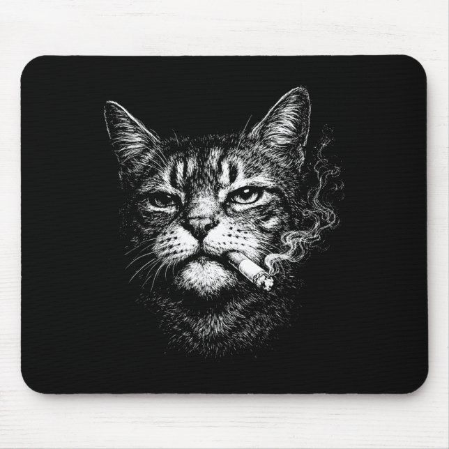 Cat smoking cigarette funny animal face meme mouse pad (Front)