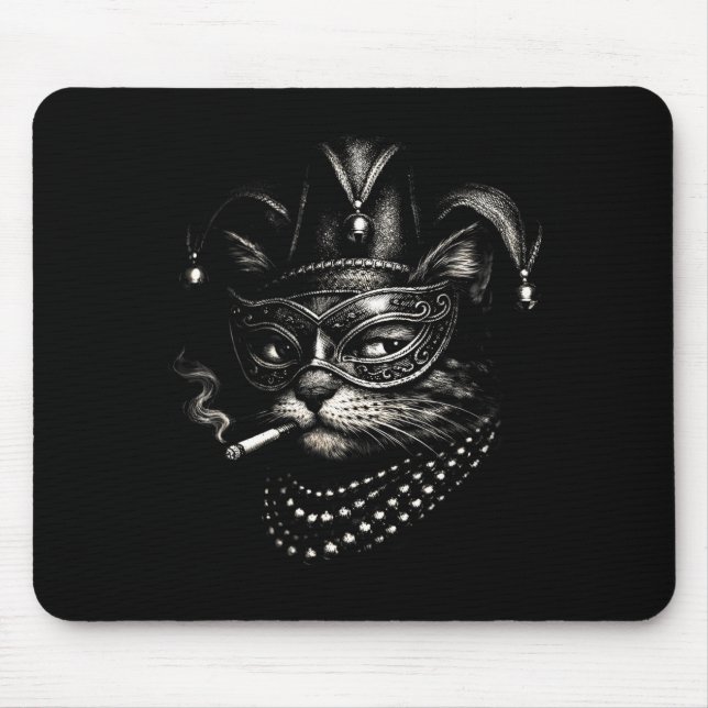 Cat Smoking Cigarette Funny Mardi Gras Cat For Men Mouse Pad (Front)