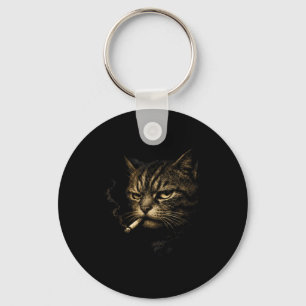 Cat smoking cigarette retro sketch funny meme for keychain