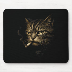 Cat Smoking Cigarette Retro Sketch Funny Meme For  Mouse Pad
