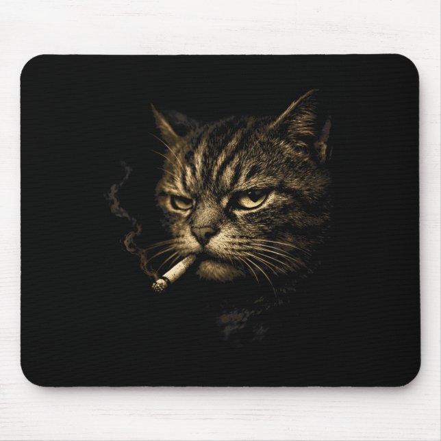 Cat Smoking Cigarette Retro Sketch Funny Meme For  Mouse Pad (Front)