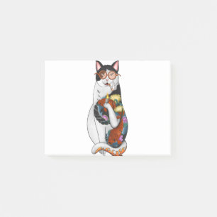 cat smoking post-it notes