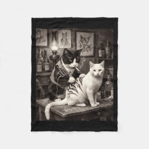 Cat Smoking Tattoo Vintage Inked Kitty Artist Funn Fleece Blanket