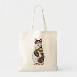 cat smoking tote bag