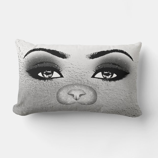 Cat Snout Mask Makeup Silver Grey Black Lumbar Pillow (Front)