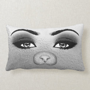 Cat Snout Mask Makeup Silver Grey Black Lumbar Pillow