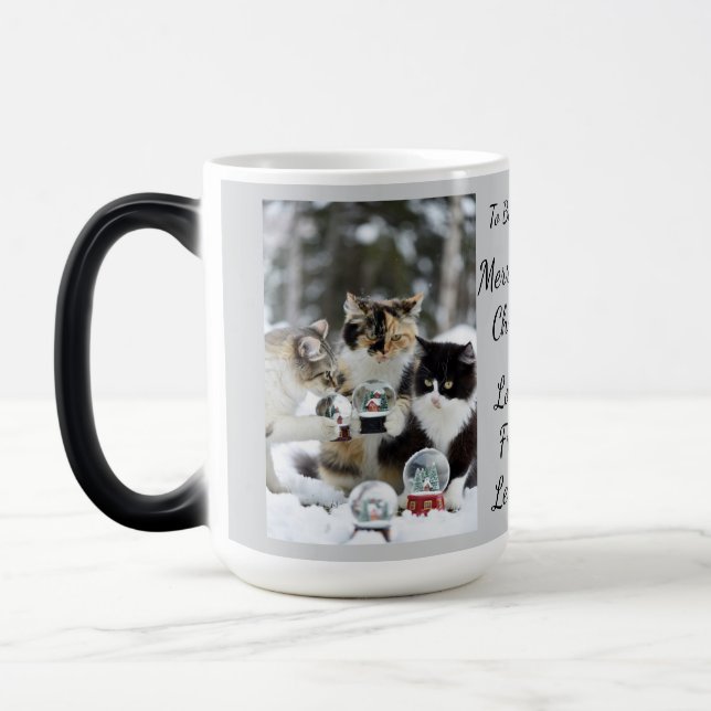 Cat Snow Globe, Image Names Text, Customize,  Magic Mug (Left)