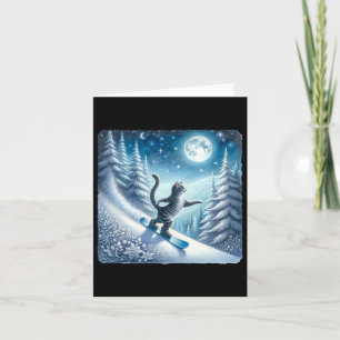 Cat Snowboarding Gracefully Under Starry Winter Sk Card