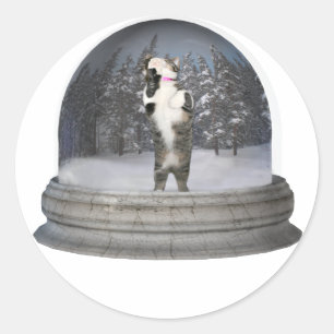 Cat snowglobe classic round sticker