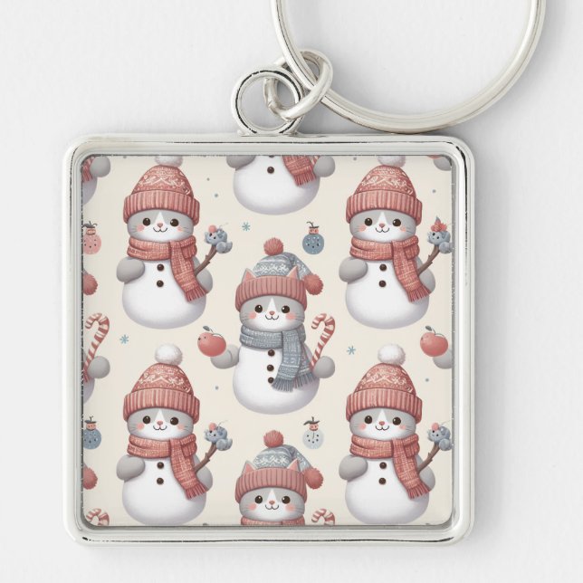 Cat Snowman Keychains(Square) Keychain (Front)